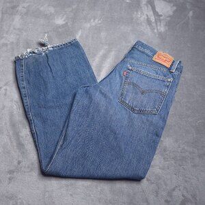 Levis Womens 94 Baggy Bootcut Jeans  28 Distressed Hem Mid Rise Loose Fit